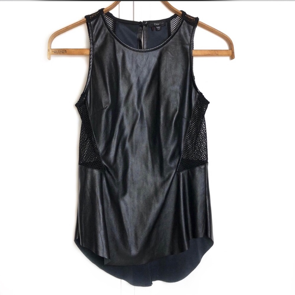 Fux Leather w/ mesh high low sleeveless blouse